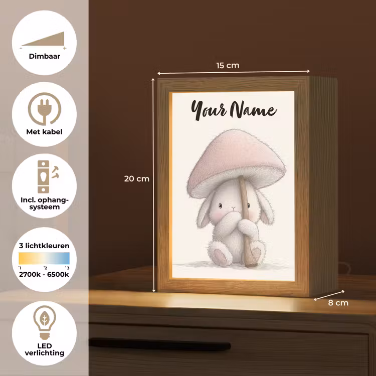 Paddenstoel - Konijn - Roze Light Box met kabel (Kinderlampje) klein -USP_NL