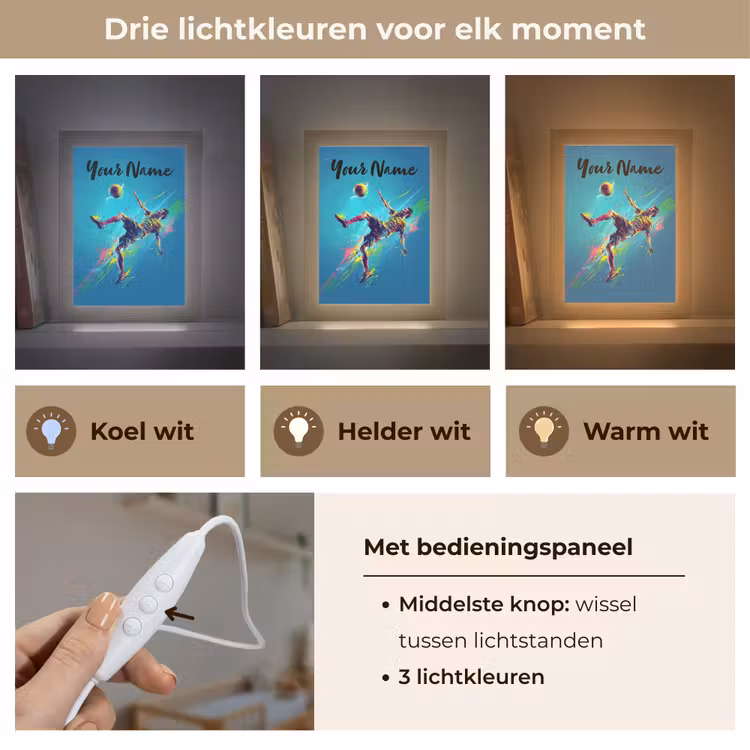Neon - Voetbal - Schop - Kleurrijk Light Box met kabel (Kinderlampje) klein -USP_lichtkleurNL