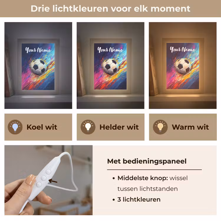 Neon - Voetbal - Kleurrijk Light Box met kabel (Kinderlampje) klein -USP_lichtkleurNL
