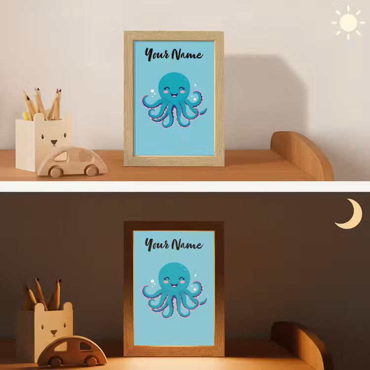 Octopus - Blauw - Gezicht Light Box met kabel (Kinderlampje) klein -sfeer3_kind