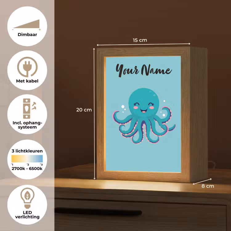 Octopus - Blauw - Gezicht Light Box met kabel (Kinderlampje) klein -USP_NL
