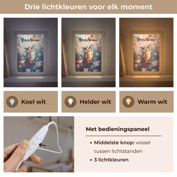 Uil - Bos - Bloemen - Vlinders Light Box met kabel (Kinderlampje) klein -USP_lichtkleurNL