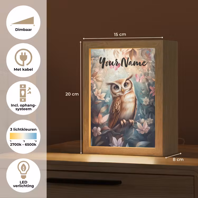Uil - Bos - Bloemen - Vlinders Light Box met kabel (Kinderlampje) klein -USP_NL