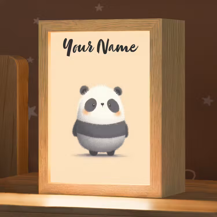 Panda - Beige - Minimalistisch Light Box met kabel (Kinderlampje) klein -zzz_3d_website