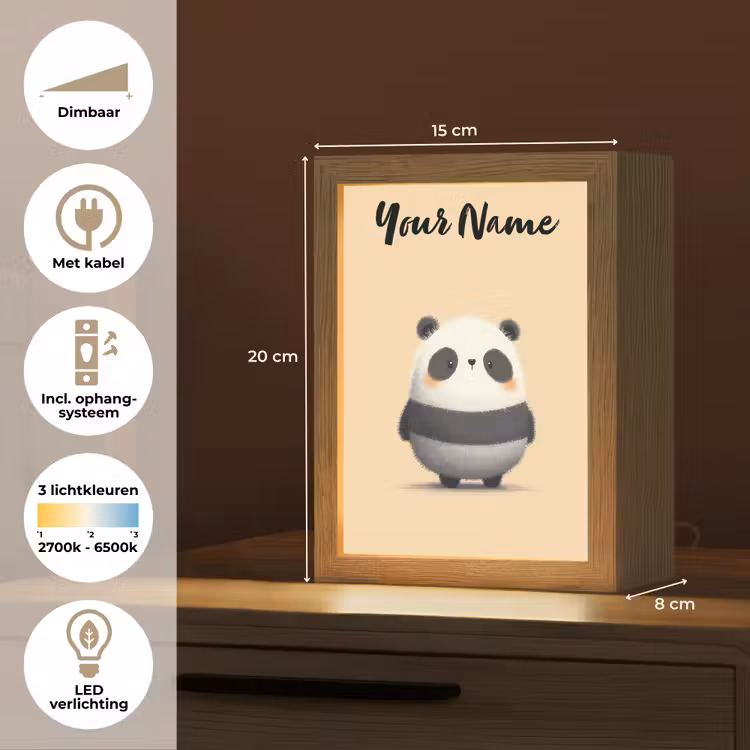 Panda - Beige - Minimalistisch Light Box met kabel (Kinderlampje) klein -USP_NL