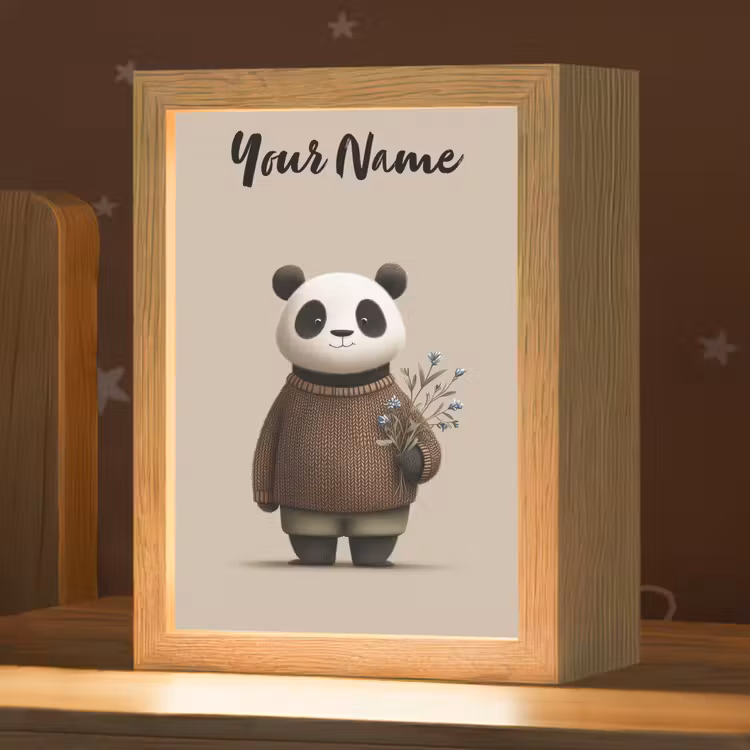 Panda - Blauwe bloemen - Zachtheid Light Box met kabel (Kinderlampje) klein -zzz_3d_website