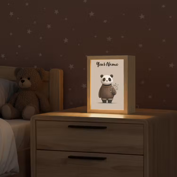 Panda - Blauwe bloemen - Zachtheid Light Box met kabel (Kinderlampje) klein -sfeer1_kind