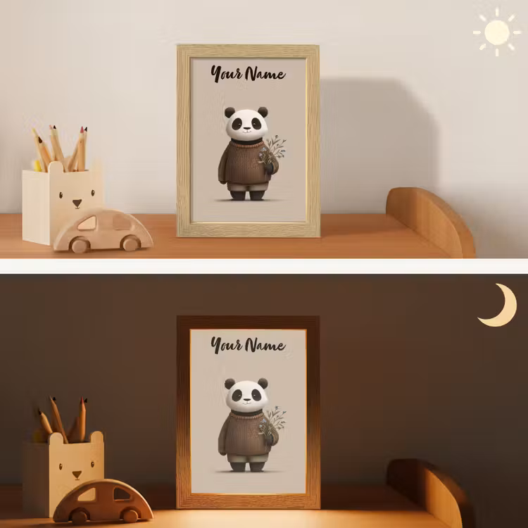 Panda - Blauwe bloemen - Zachtheid Light Box met kabel (Kinderlampje) klein -sfeer3_kind