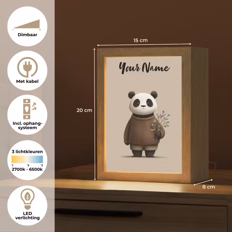 Panda - Blauwe bloemen - Zachtheid Light Box met kabel (Kinderlampje) klein -USP_NL