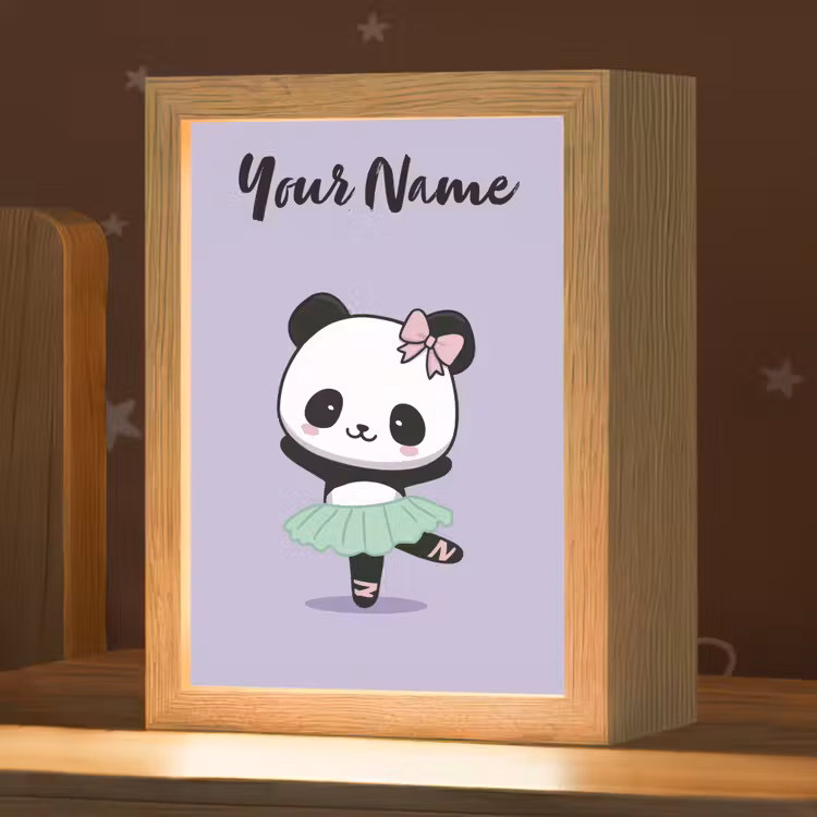 Panda - Paars - Strikje - Kawaii Light Box met kabel (Kinderlampje) klein -zzz_3d_website
