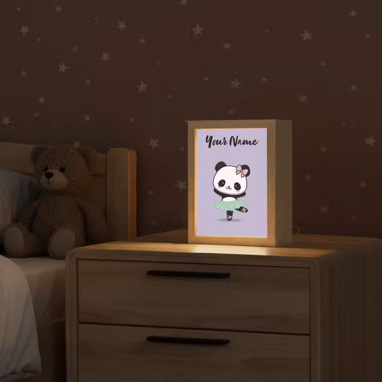 Panda - Paars - Strikje - Kawaii Light Box met kabel (Kinderlampje) klein -sfeer1_kind