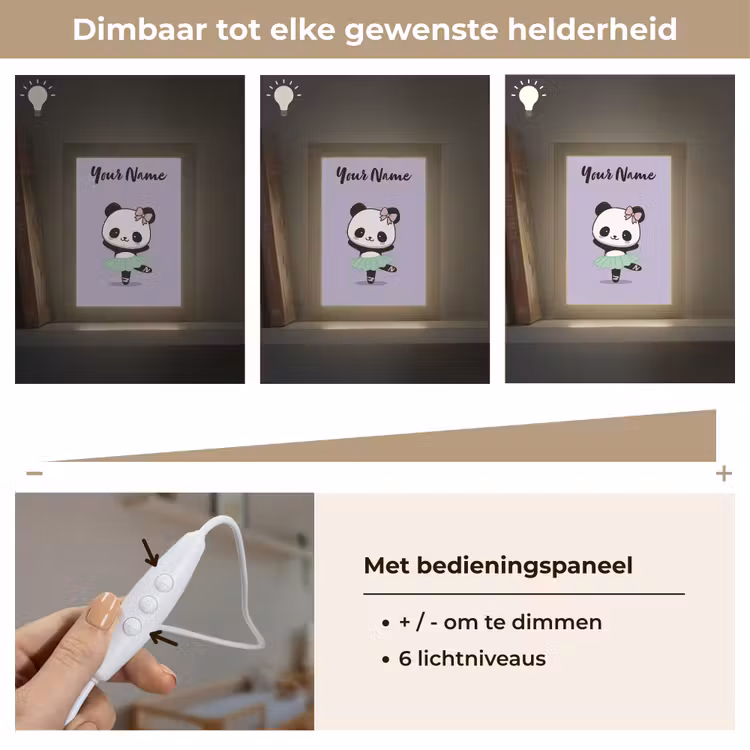 Panda - Paars - Strikje - Kawaii Light Box met kabel (Kinderlampje) klein -USP_dimbaarNL
