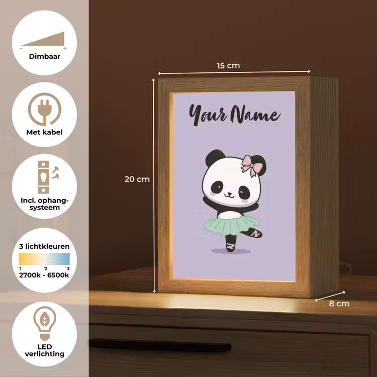 Panda - Paars - Strikje - Kawaii Light Box met kabel (Kinderlampje) klein -USP_NL