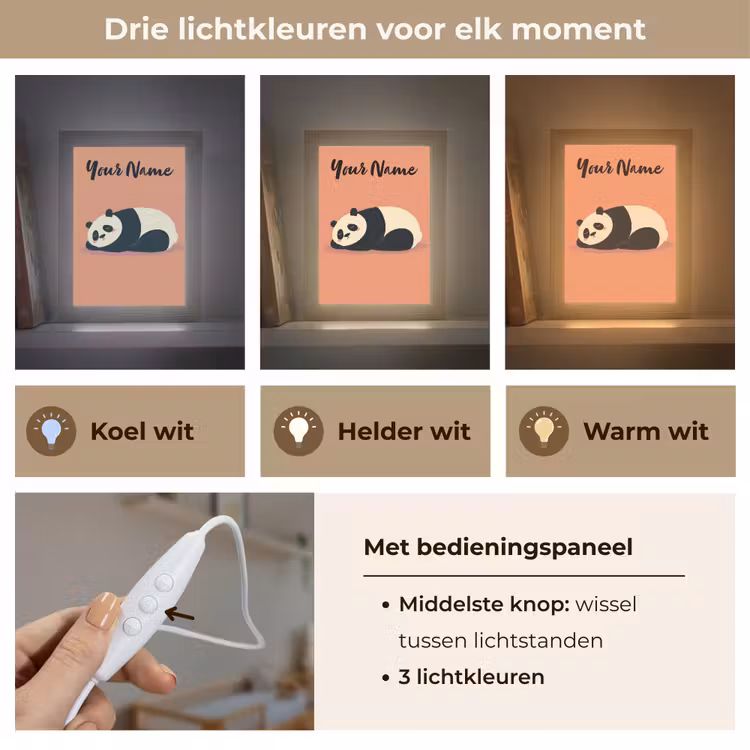 Panda - Slaap - Oranje Light Box met kabel (Kinderlampje) klein -USP_lichtkleurNL