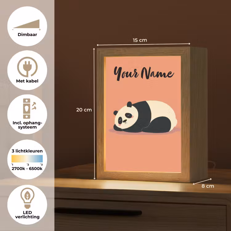 Panda - Slaap - Oranje Light Box met kabel (Kinderlampje) klein -USP_NL