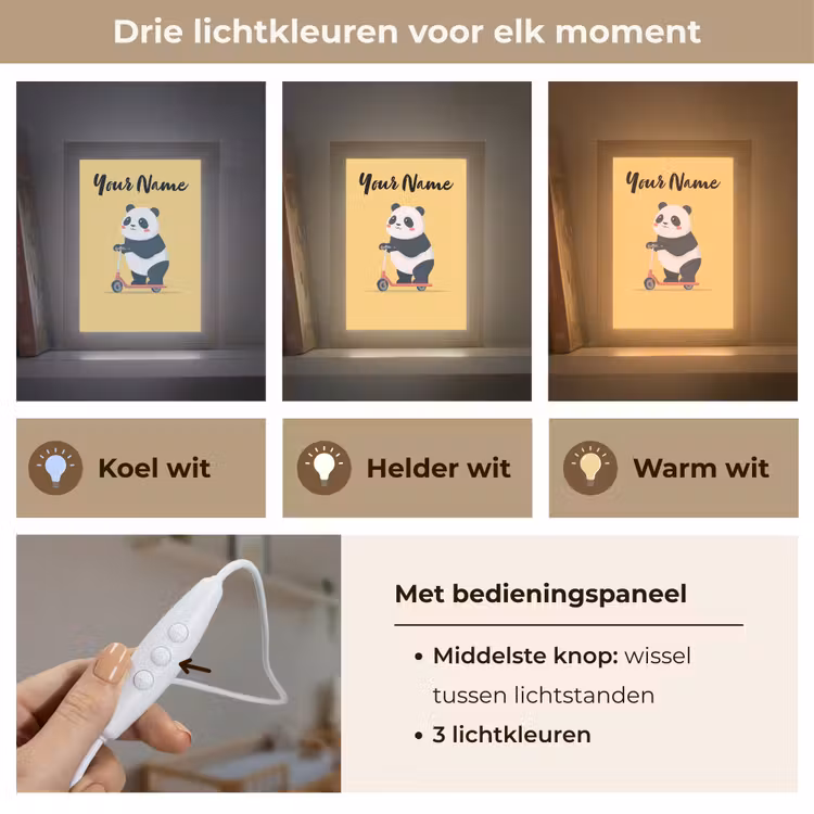 Panda - Step - Geel Light Box met kabel (Kinderlampje) klein -USP_lichtkleurNL