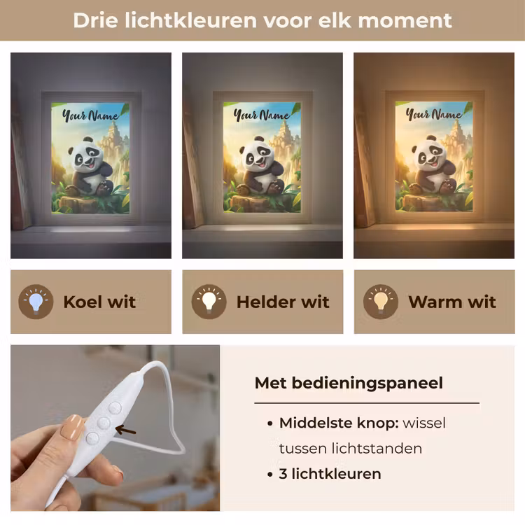 Panda - Wilde dieren - Jungle - Jongens - Kinderen Light Box met kabel (Kinderlampje) klein -USP_lichtkleurNL