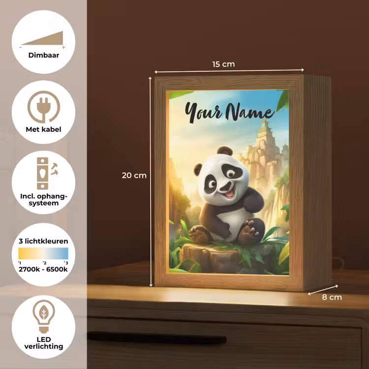 Panda - Wilde dieren - Jungle - Jongens - Kinderen Light Box met kabel (Kinderlampje) klein -USP_NL