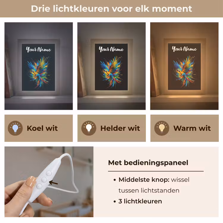 Papegaai - Vogel - Dier - Kleurrijk - Verf Light Box met kabel (Kinderlampje) klein -USP_lichtkleurNL
