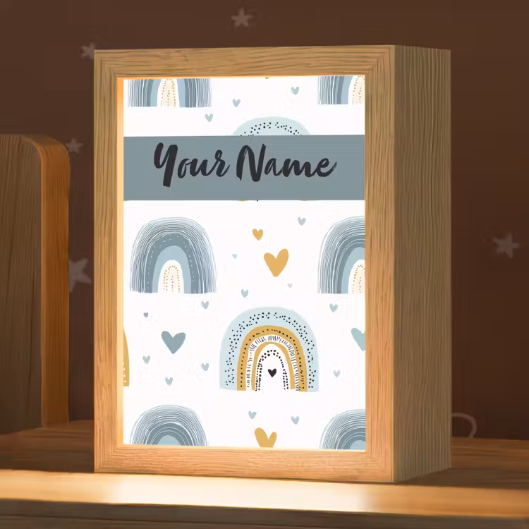 Patroon - Blauw - Regenboog - Hartjes Light Box met kabel (Kinderlampje) klein -zzz_3d_website