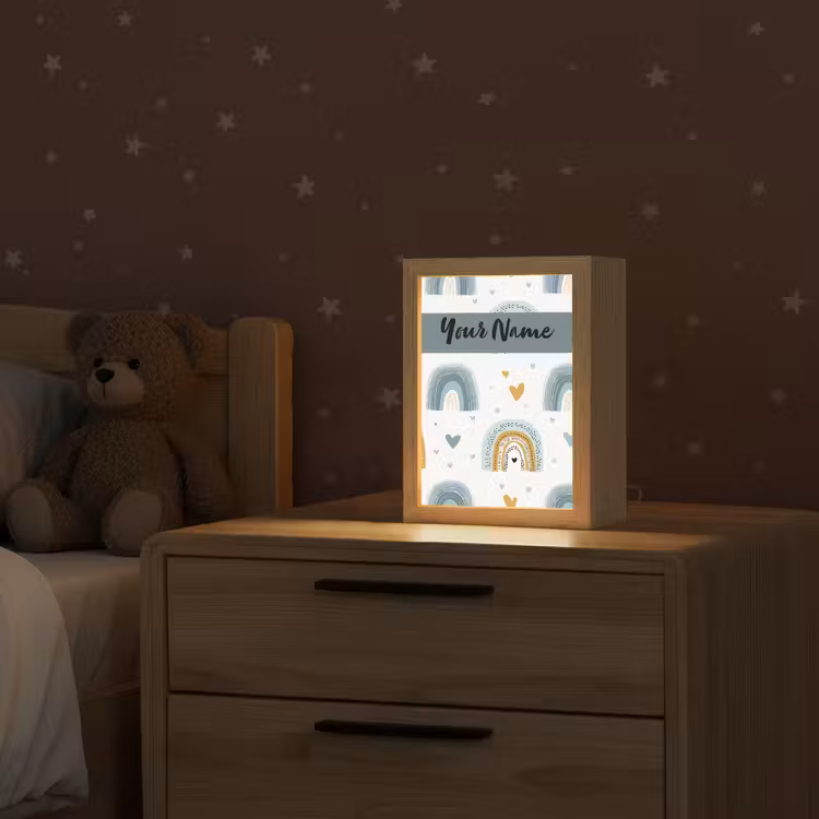Patroon - Blauw - Regenboog - Hartjes Light Box met kabel (Kinderlampje) klein -sfeer1_kind