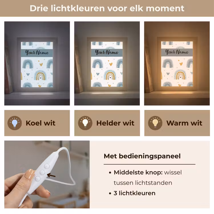 Patroon - Blauw - Regenboog - Hartjes Light Box met kabel (Kinderlampje) klein -USP_lichtkleurNL