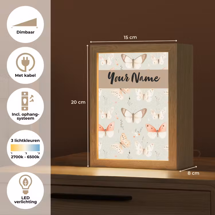 Patroon - Vlinders - Sierlijk - Bloemen Light Box met kabel (Kinderlampje) klein -USP_NL