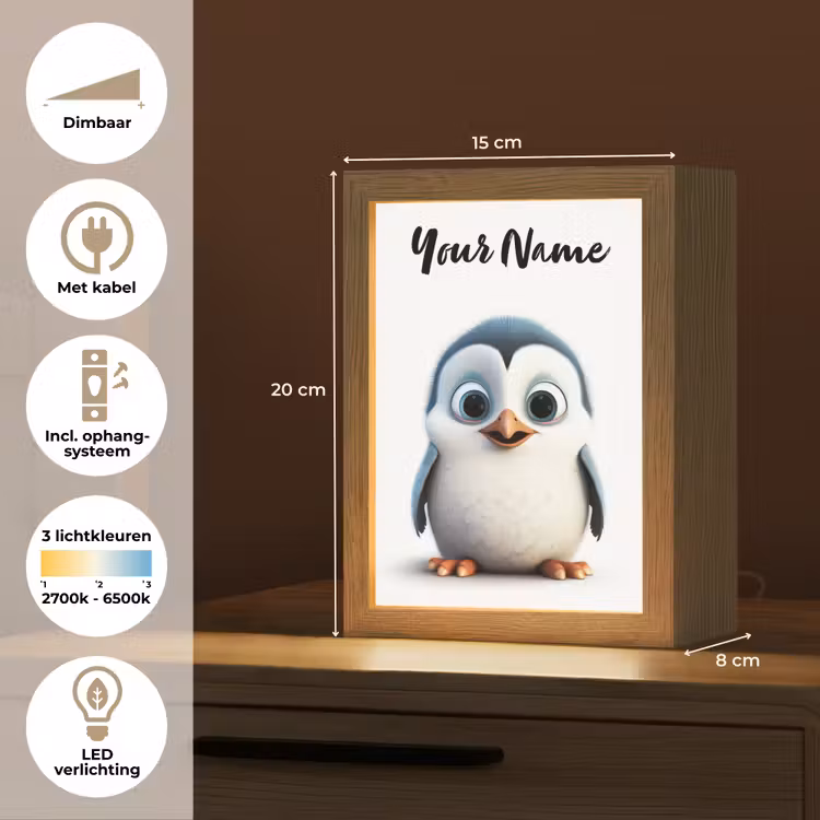 Pinguïn - Dieren - Meisjes - Kind - Jongens Light Box met kabel (Kinderlampje) klein -USP_NL