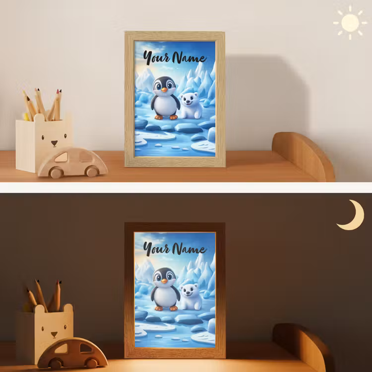 Pinguïn - IJsbeer - IJs - Sneeuw Light Box met kabel (Kinderlampje) klein -sfeer3_kind