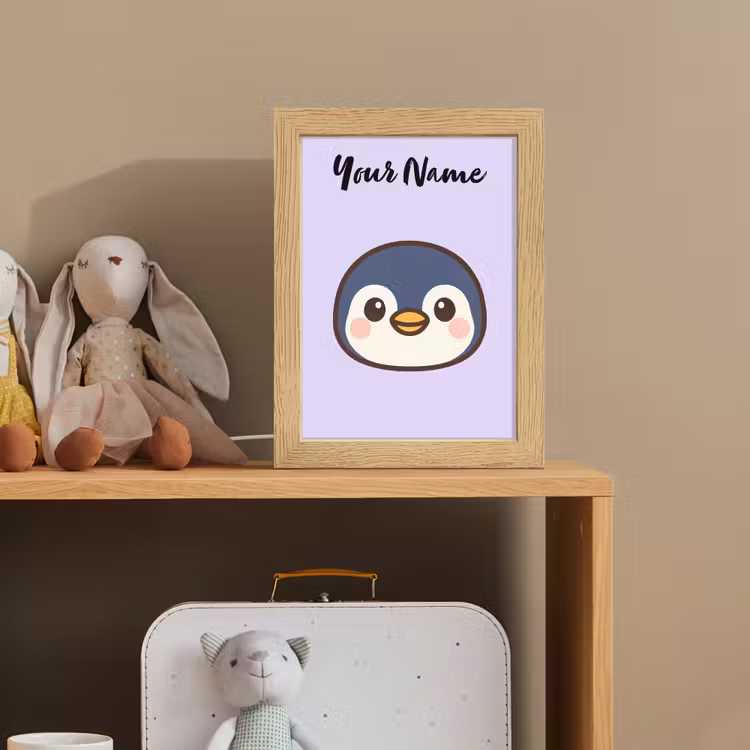 Pinguïn - Paars - Minimalistisch - Blosjes Light Box met kabel (Kinderlampje) klein -sfeer2_kind