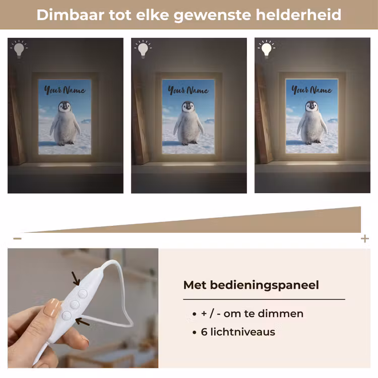 Pinguïn - Sneeuw - Landschap - Wit Light Box met kabel (Kinderlampje) klein -USP_dimbaarNL