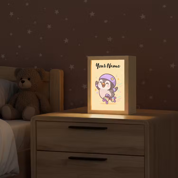 Pinguïn - Geel - Energiek - Rolschaatsen Light Box met kabel (Kinderlampje) klein -sfeer1_kind