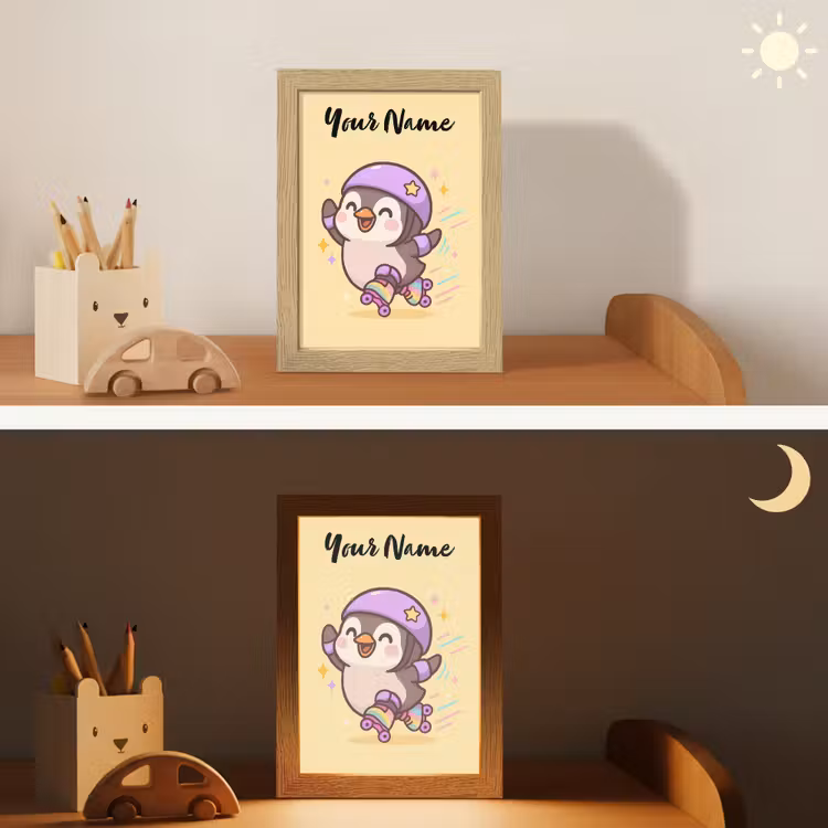 Pinguïn - Geel - Energiek - Rolschaatsen Light Box met kabel (Kinderlampje) klein -sfeer3_kind