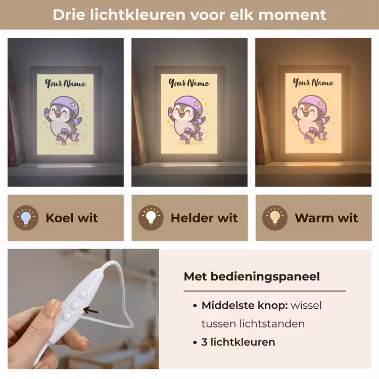Pinguïn - Geel - Energiek - Rolschaatsen Light Box met kabel (Kinderlampje) klein -USP_lichtkleurNL