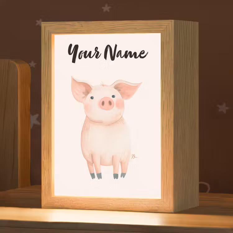 Varken - Roze - Dier - Pastel kleuren Light Box met kabel (Kinderlampje) klein -zzz_3d_website