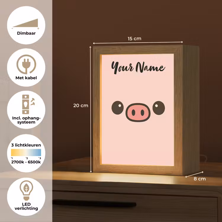 Varken - Roze - Minimalistisch Light Box met kabel (Kinderlampje) klein -USP_NL