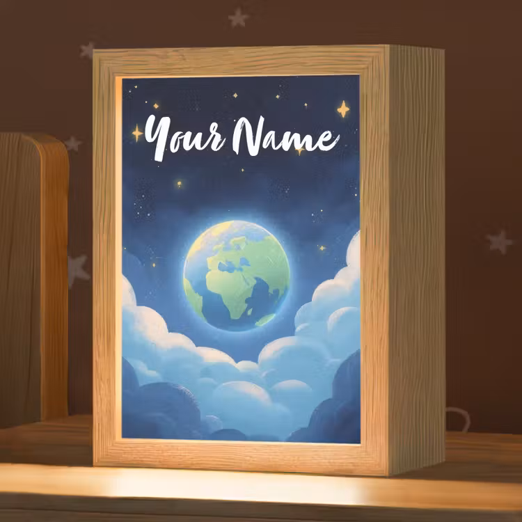 Planeet - Wolken - Sterren - Blauw Light Box met kabel (Kinderlampje) klein -zzz_3d_website