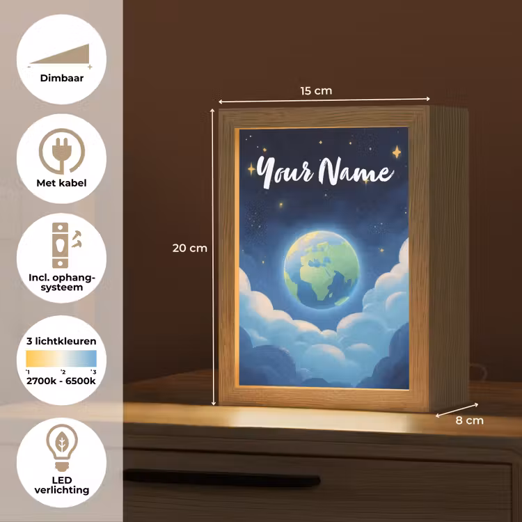Planeet - Wolken - Sterren - Blauw Light Box met kabel (Kinderlampje) klein -USP_NL