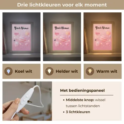 Planeten - Roze - Sterren Light Box met kabel (Kinderlampje) klein -USP_lichtkleurNL