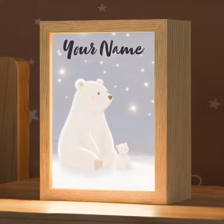 Ijsbeer - Sneeuw - Sterren - Blauw Light Box met kabel (Kinderlampje) klein -zzz_3d_website