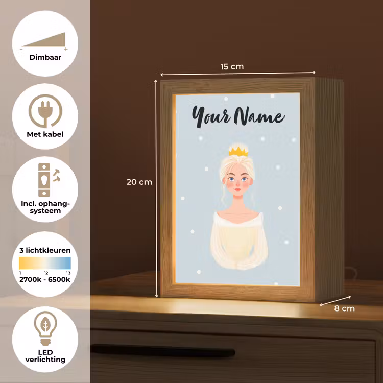 Stippen - Prinses - Kroon - Blond Light Box met kabel (Kinderlampje) klein -USP_NL