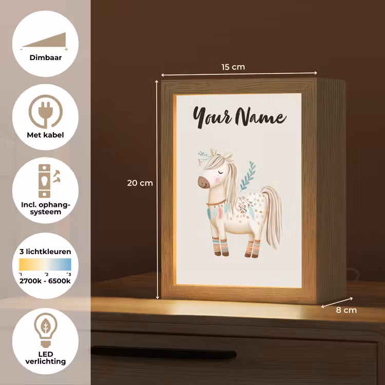 Pony - Lichtbruin - Vlekken - Veren Light Box met kabel (Kinderlampje) klein -USP_NL