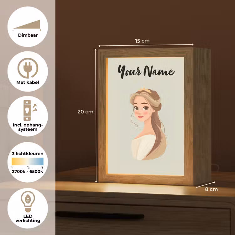 Prinses - Bruin - Haar - Kroon Light Box met kabel (Kinderlampje) klein -USP_NL