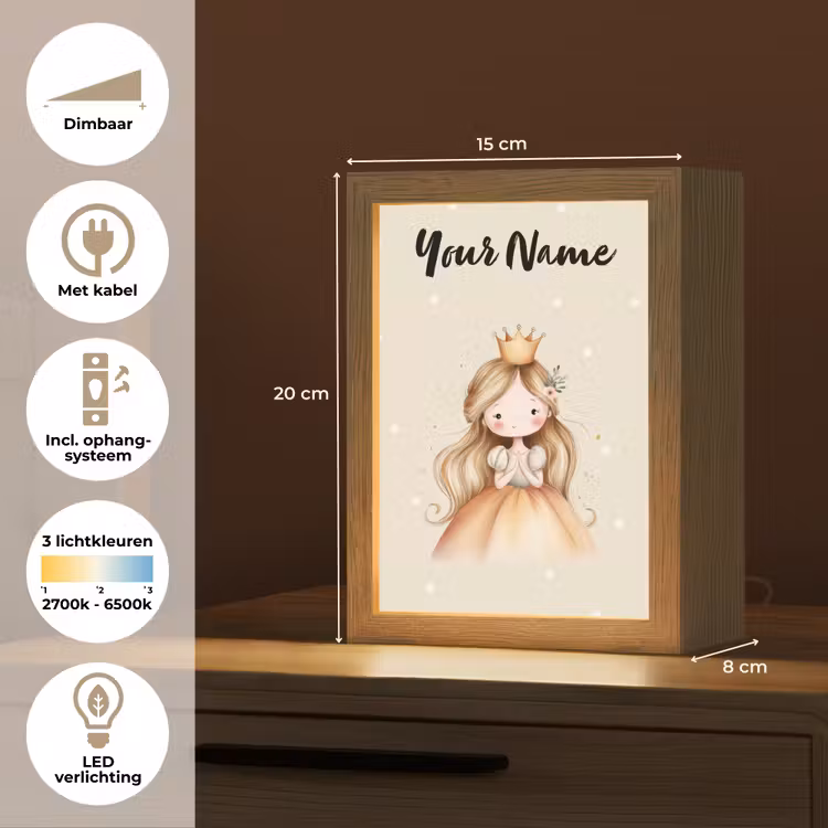 Prinses - Kroon - Bloem - Stippen Light Box met kabel (Kinderlampje) klein -USP_NL