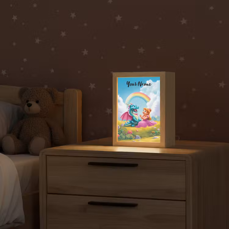 Prinses - Draak - Regenboog Light Box met kabel (Kinderlampje) klein -sfeer1_kind