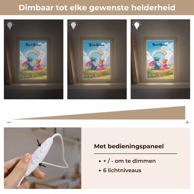 Prinses - Draak - Regenboog Light Box met kabel (Kinderlampje) klein -USP_dimbaarNL