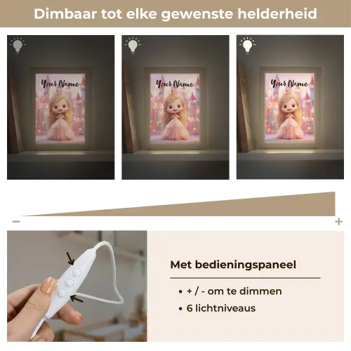 Prinses - Roze - Kasteel Light Box met kabel (Kinderlampje) klein -USP_dimbaarNL