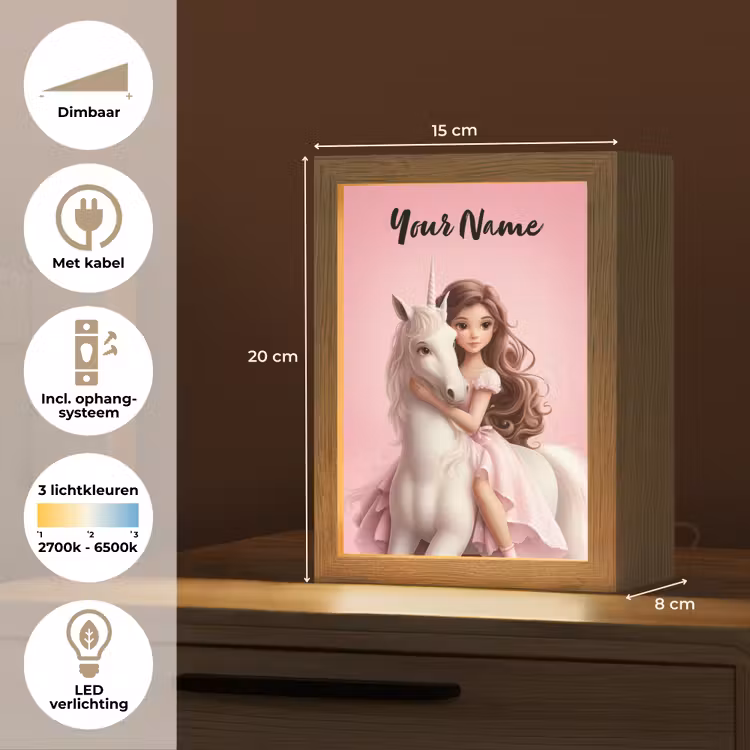 Prinses - Roze - Eenhoorn Light Box met kabel (Kinderlampje) klein -USP_NL