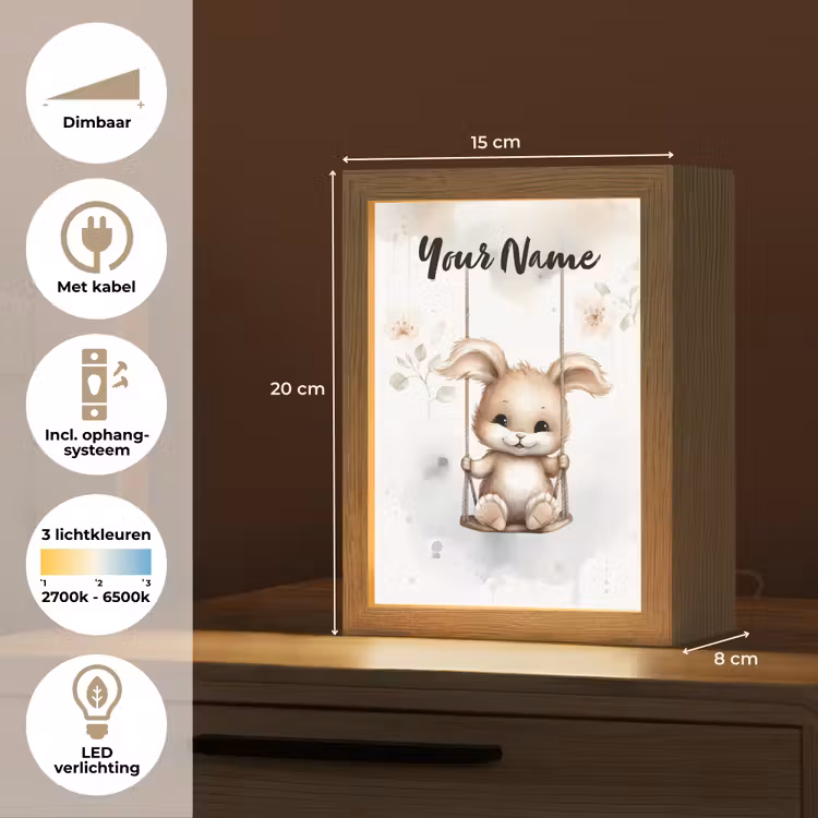 Konijn - Baby dier - Kinderen Light Box met kabel (Kinderlampje) klein -USP_NL