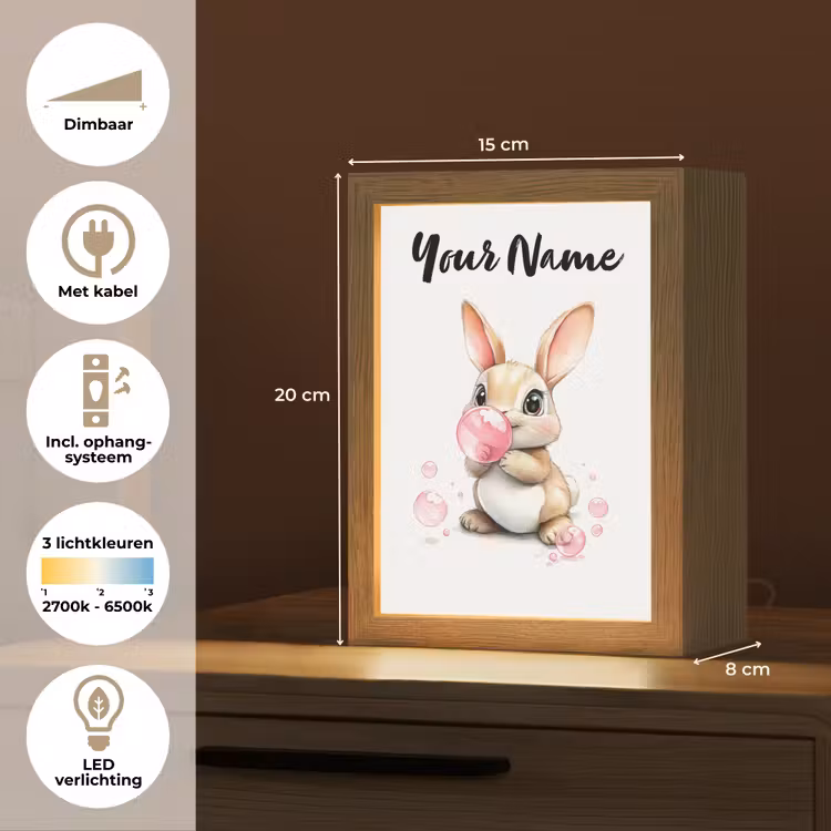 Konijn - Roze - Bellen Light Box met kabel (Kinderlampje) klein -USP_NL